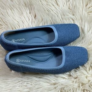 VIVAIA Women's Denim Blue Knit Square-Toe Ballet Flats